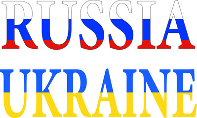 Russia and Ukraine country names with flag
