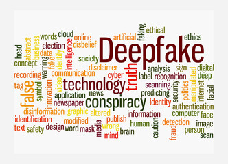 Word Cloud with DEEPFAKE concept, isolated on a white background