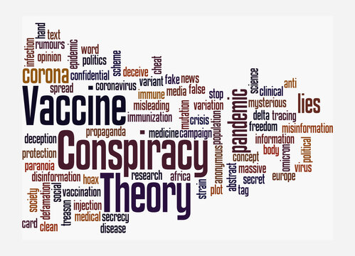 Word Cloud with VACCINE CONSPIRACY THEORY concept, isolated on a white background