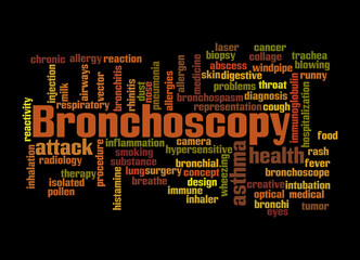 Word Cloud with BRONCHOSCOPY concept, isolated on a black background