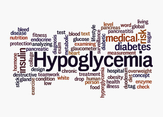 Word Cloud with HYPOGLYCEMIA concept, isolated on a white background