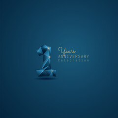 Fototapeta premium 1 year anniversary logotype with blue low poly style. Vector Template Design Illustration.