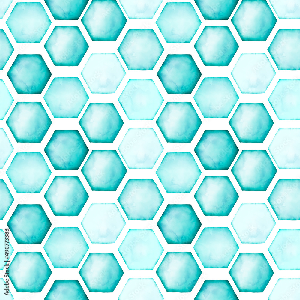 Wall mural Watercolor geometrical honeycomb seamless pattern.