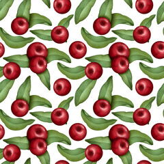 Watercolor wild berries seamless pattern. Background with rosehip berries and leaves. Design for poster, textiles, endless hand drawn texture