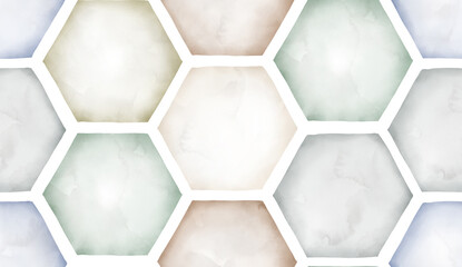 Watercolor geometrical honeycomb seamless pattern. Pastel colored wallpaper