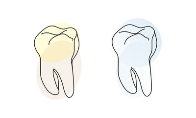 Teeth whitening illustration, linear drawing of teeth yellow and pure white