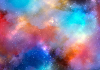 Space background with stardust and shining stars. Realistic cosmos and color nebula. Colorful galaxy. 3d illustration