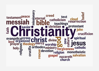 Word Cloud with CHRISTIANITY concept, isolated on a white background