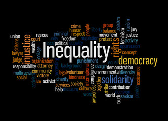 Word Cloud with INEQUALITY concept, isolated on a black background