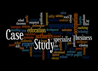 Word Cloud with CASE STUDY concept, isolated on a black background