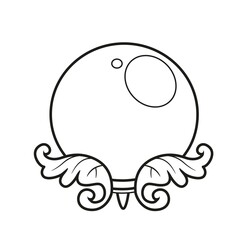 Magic ball on a stand of forged leaves outlined for coloring page on white background