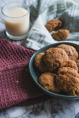 Healthy peanut butter vegan protein gluten free cookies with soy milk 