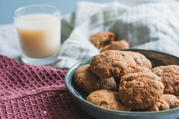 Healthy peanut butter vegan protein gluten free cookies with soy milk 