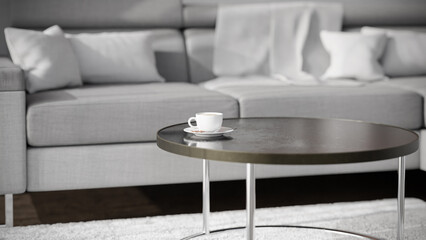 Coffe table living room closeup. 3D render. - obrazy, fototapety, plakaty