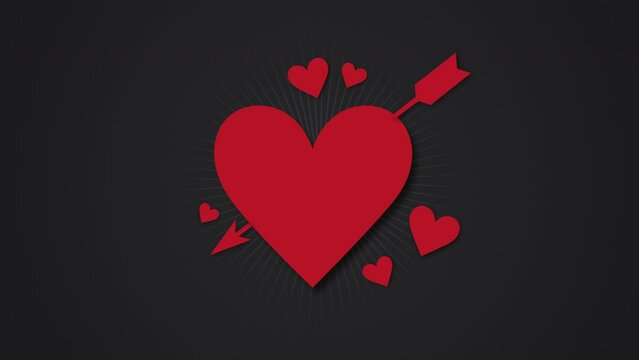 Big red heart with arrow, motion holidays, romantic and Valentines style background