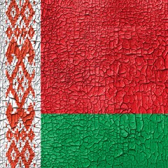 Flag of Belarus on a cracked grunge background. Square back