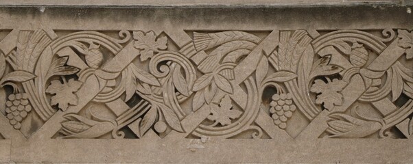 Close up texture and background of carved stone building details