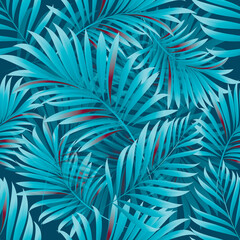 Palm. Seamless pattern with branches and leaves of tropical plants.Vector image. 