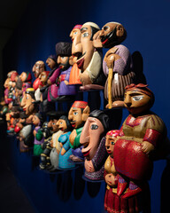 Baku, Azerbaijan - January 05 2022: Wooden puppets of different characters