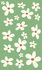 The vector pattern white chamomile flowers on a green background. Vector illustration. EPS10. 