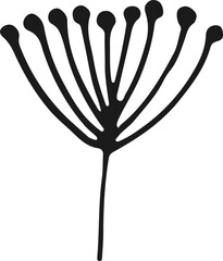 Decorative hand-drawn flower, black isolation illustration