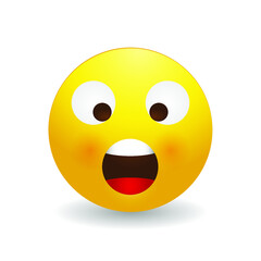 3d stylized wow smiley face emoji on a white background