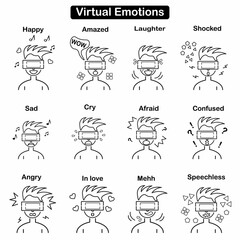 A collection of virtual emotion line icons for future metaverse technology.