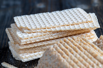 thin crispy waffles made of wheat flour, eggs and sugar