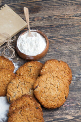 wheat-oatmeal cookies with peanuts, closeup