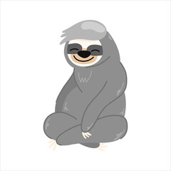 Vector illustration with a cute sloth, smile, rest, relax, cute animal, cartoon-style children's illustration, for fabrics, postcards, posters, clothes.