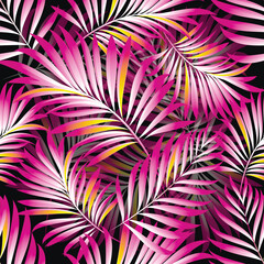 Palm. Seamless pattern with branches and leaves of tropical plants.Vector image. 