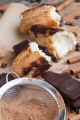 custard cake with cream, chocolate and other sweets