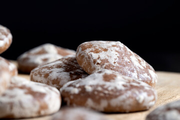 iced sugar gingerbread on a cutting board