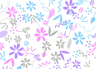 Fototapeta na wymiar Seamless pattern of Flowers and leaves in a simplified Scandinavian style, flora design element flat style. Vector illustration 