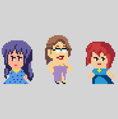 Set of pixel characters in art style