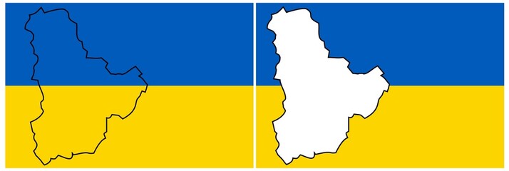 Outline map of the city of Kiev, Ukraine against a background of national colors.