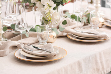 Stylish table setting for wedding
