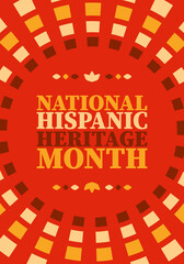 National Hispanic Heritage Month in United States. Celebrate annual in September and October. Latin American and Hispanic ethnicity culture. National fabric vector textures. Traditional festival