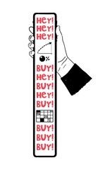 hand holding smartphone with inscription buy on screen drawing