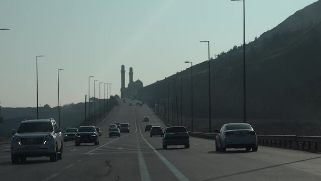 Baku, Azerbaijan - January 09 2022-Traffic on the road, highway in the early morning.