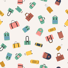 Seamless pattern background with travel bags, backpacks, suitcases isolated on white background