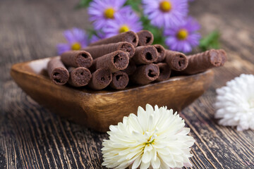 chocolate tubes with chocolate filling