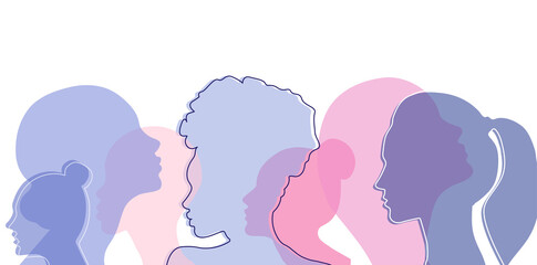 Women silhouette head isolated. Women's history month banner. - obrazy, fototapety, plakaty