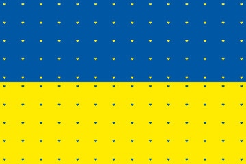 Flag of Ukraine with small hearts on its background. Ukrainian national colours blue and yellow. Support for Ukraine.