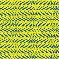 Seamless vector pattern with waves of small hearts. Ukrainian national colours blue and yellow. Support for Ukraine.