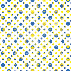 Seamless vector pattern with polka dots on white background. Shades of blue and yellow including Ukrainian national colours. Support for Ukraine.