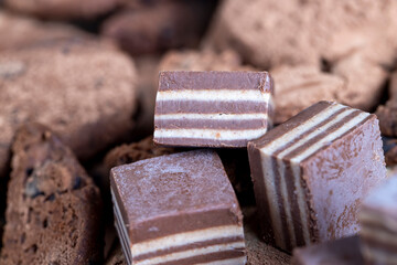 multi-layered sweets made of cream and chocolate layers