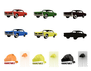 cadillac eldorado 1967 retro car in different colors and silhouette