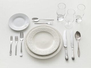 Elegant table setting on white background