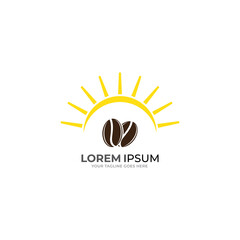 Coffee beans with sun shine silhouette logo vector.